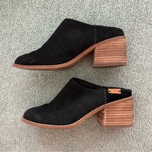 Toms Black Suede Heeled Mules